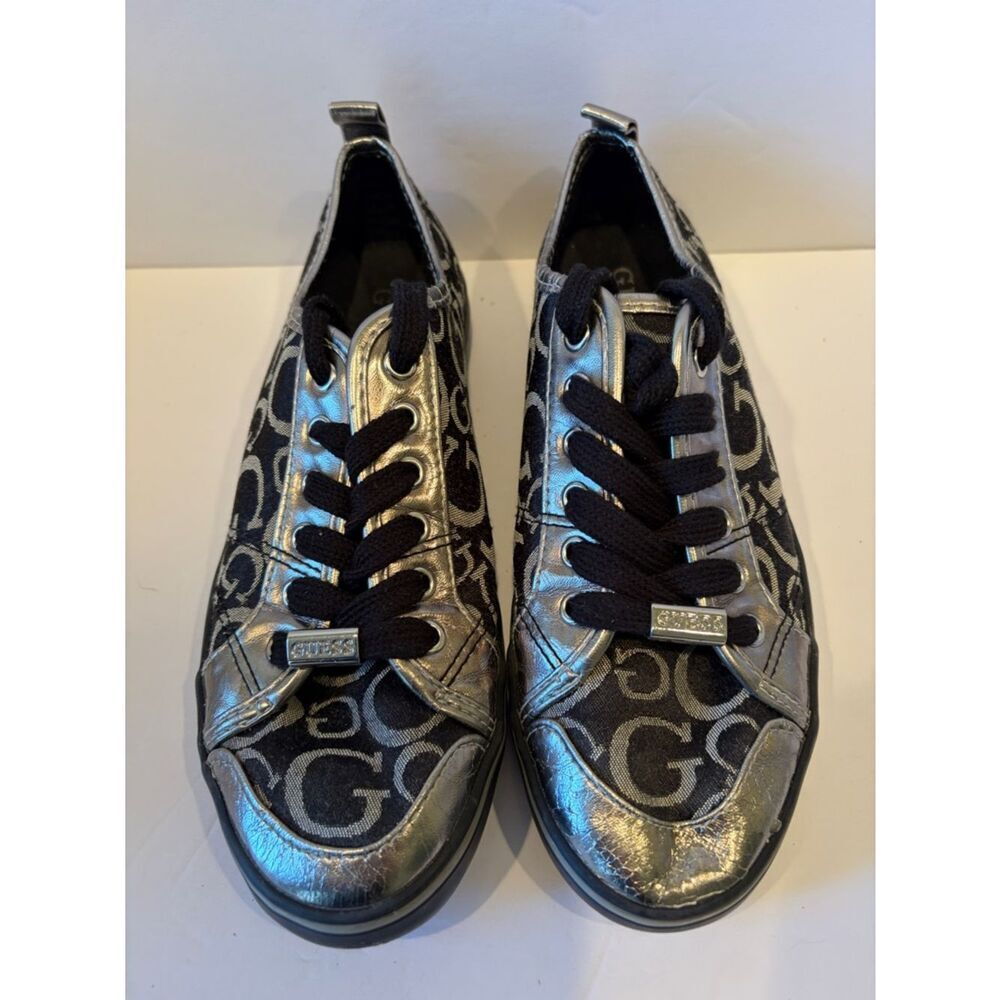 GUESS Black and Silver Logo Lace-Up Sneakers